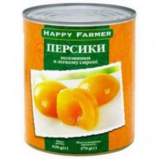 Персики консервовані половинки в легкому сиропі Happy Farmer 820мл